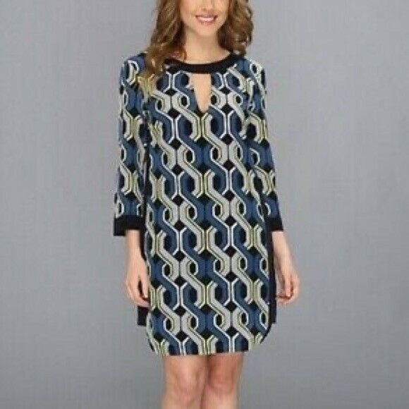 Trina Turk Dresses & Skirts - Trina Turk Darcie Coastline Ikat Silk Shift Dress Size 2 Keyhole